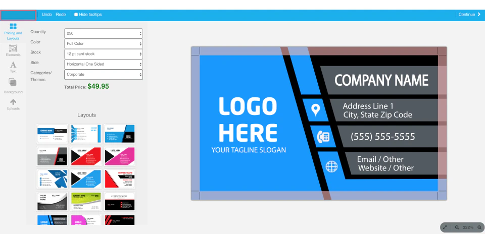 screenshot of Web to Print Shop